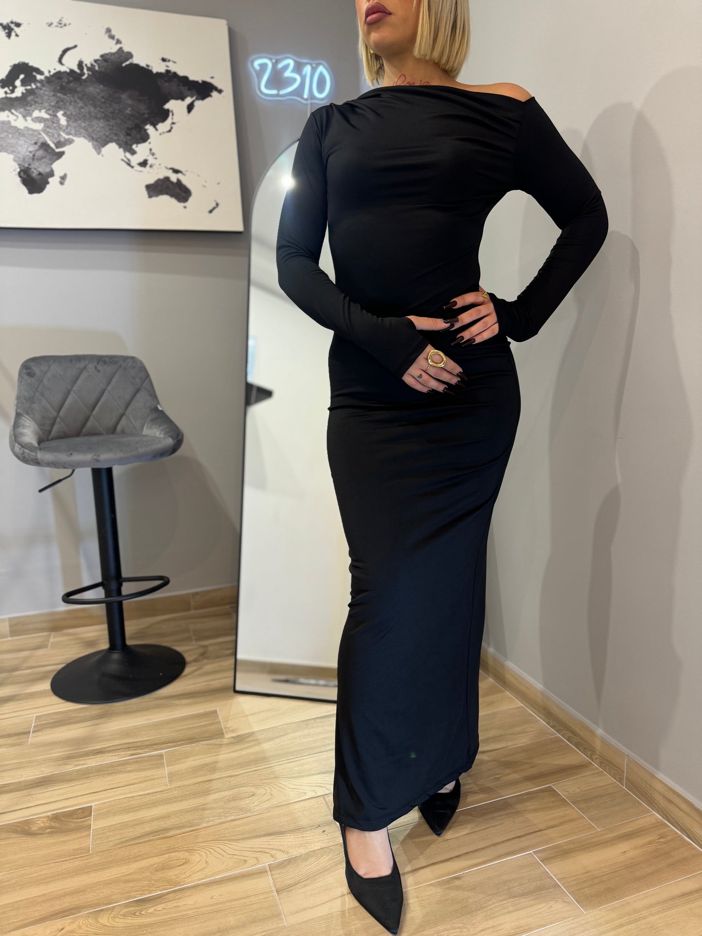 DRESS KIM LUNGO nero